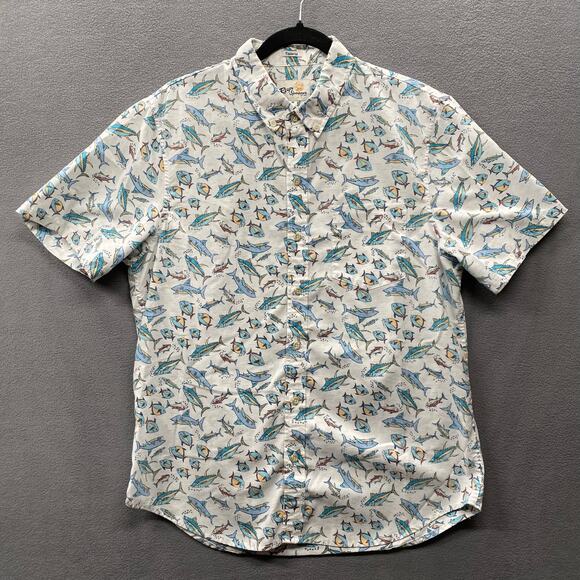 Reyn Spooner Limited Issue Hawaiian Shirt Fish Shark Men M Short Sleeve Tropical - Picture 1 of 13
